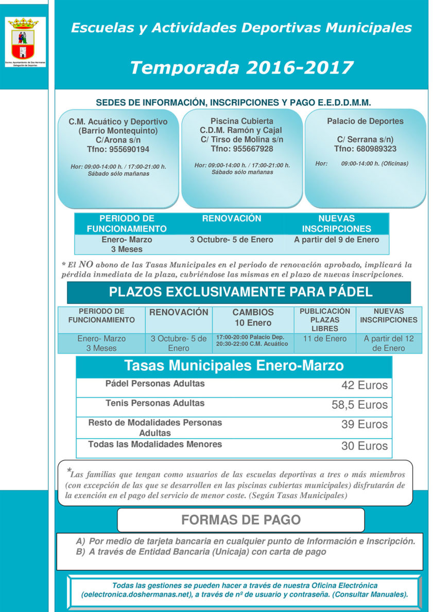 Renovación Escuelas y Actividades Deportivas Municipales - Temporada 2016-2017