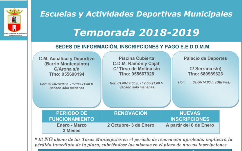 Renovación Escuelas y Actividades Deportivas Municipales - Temporada 2018-2019