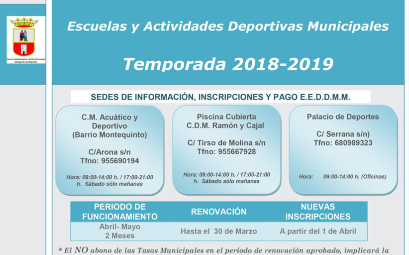 Renovación Escuelas y Actividades Deportivas Municipales - Temporada 2018-2019