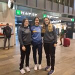 Marta Regordán, Carmen Fidalgo y Belén Rodríguez con la selección