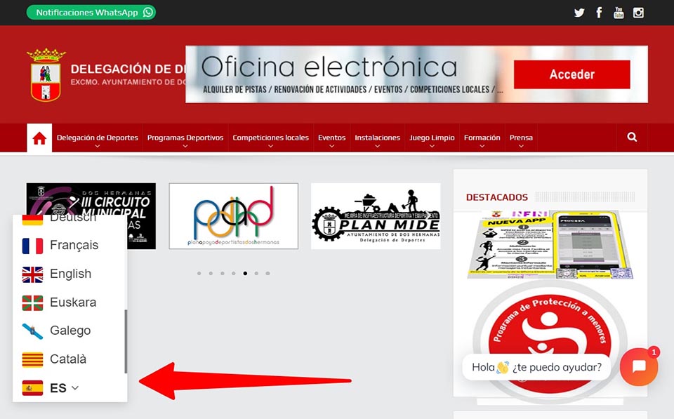 La web de la Delegación de Deportes en varios idiomas con sólo un clic