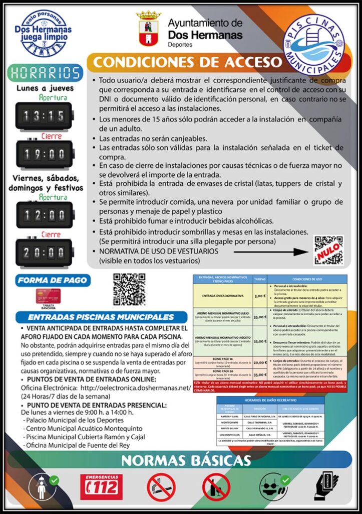 Cartel Condiciones de acceso Piscinas de verano 2024