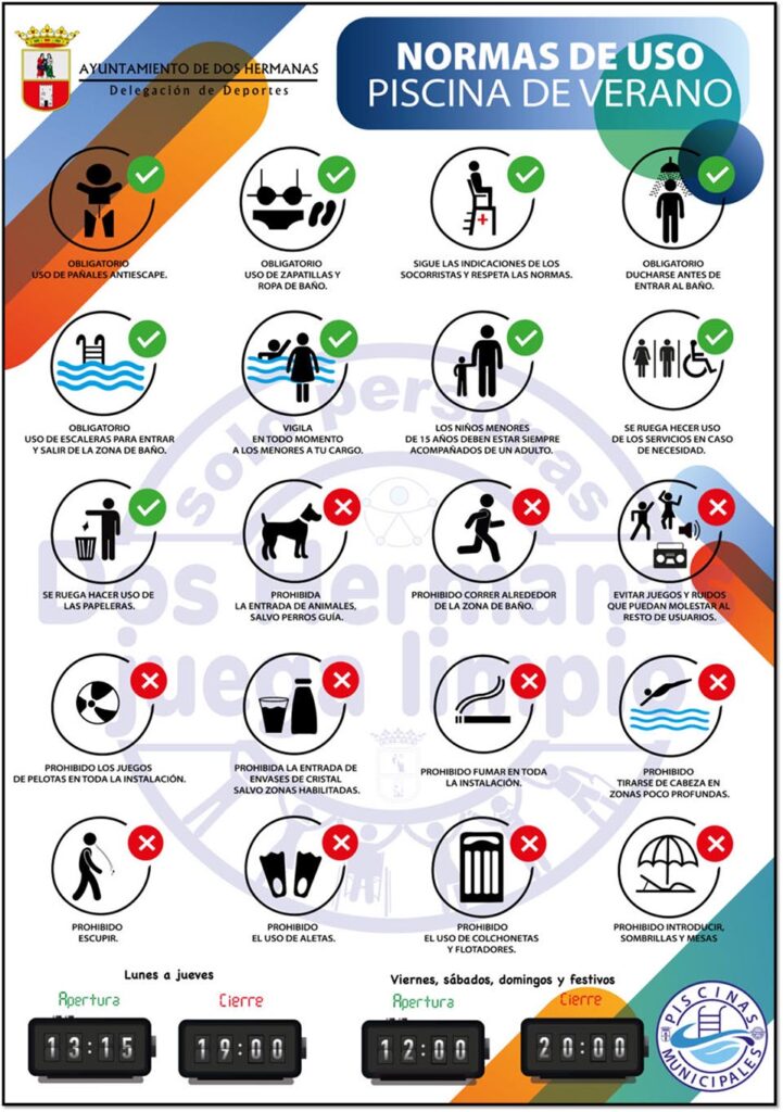Cartel Normas de uso Piscinas de verano 2024