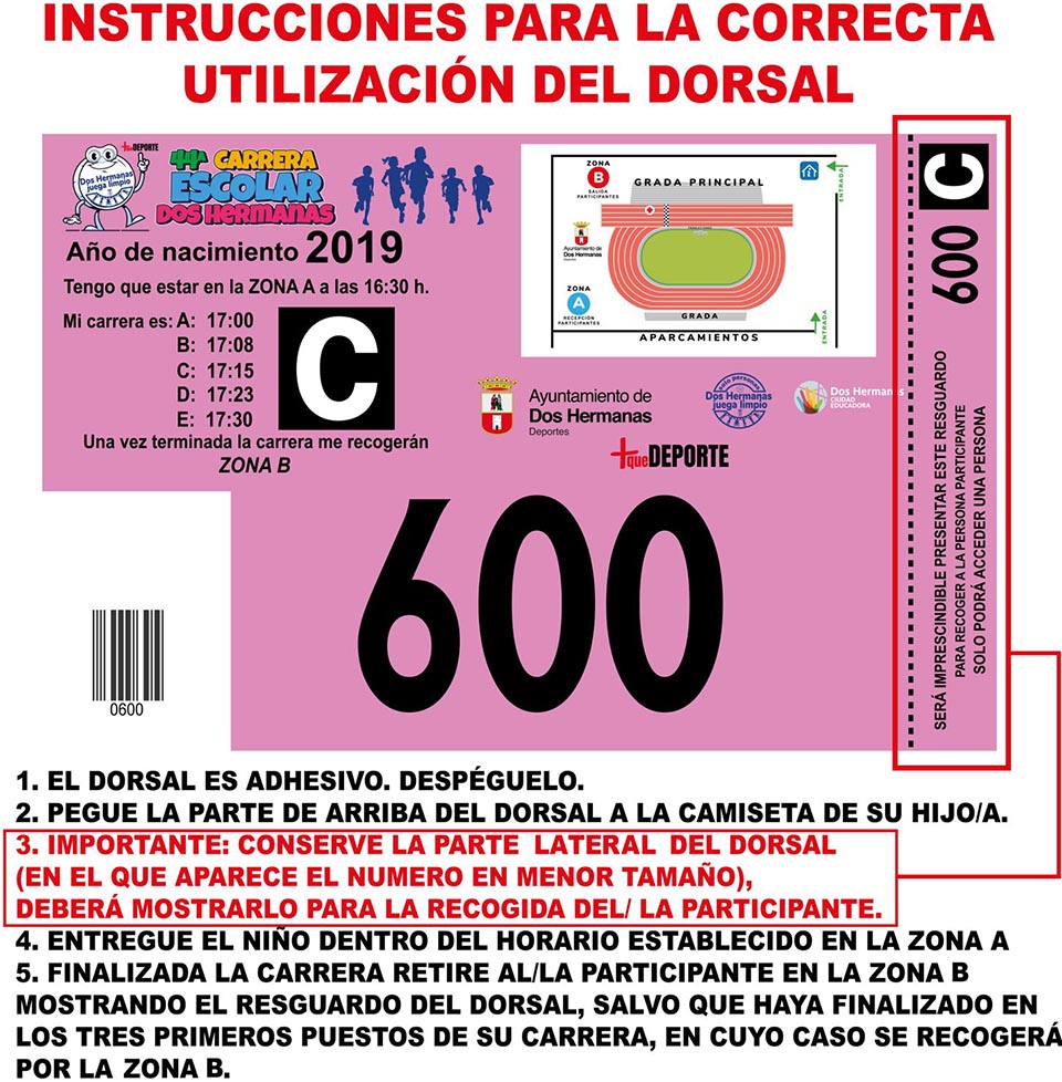 44 Carrera Escolar Dos Hermanas - Instrucciones para el dorsal