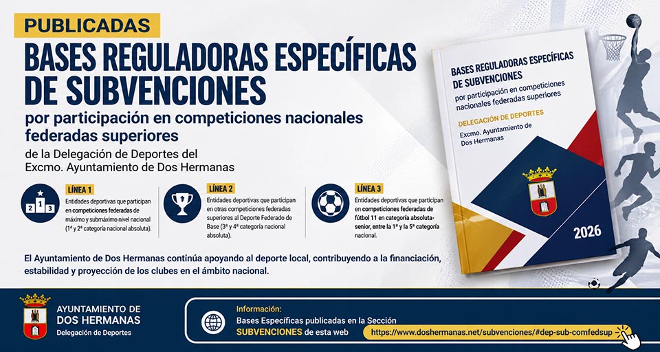 Publicadas las Bases Reguladoras Específicas de Subvenciones por participación en competiciones nacionales federadas superiores de la Delegación de Deportes del Excmo. Ayuntamiento de Dos Hermanas.