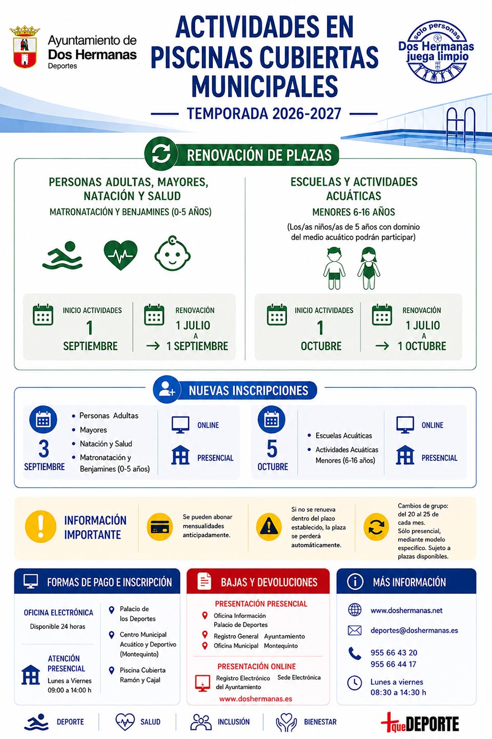Actividades en Piscinas Cubiertas Municipales temporada 2026-2027