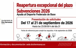 Reapertura excepcional de plazo de presentación de solicitudes. Convocatoria 2026 de Subvenciones de Ayuda al Deporte Federado de Base