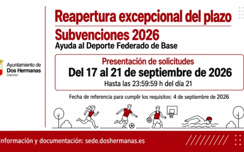Reapertura excepcional de plazo de presentación de solicitudes. Convocatoria 2026 de Subvenciones de Ayuda al Deporte Federado de Base