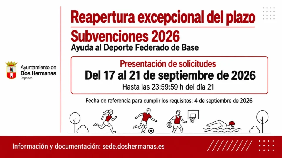 Reapertura excepcional de plazo de presentación de solicitudes. Convocatoria 2026 de Subvenciones de Ayuda al Deporte Federado de Base